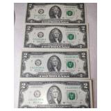 4 $2 bills uncirculated consecutive numbers