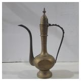 Etched brass ewer/teapot 12in tall