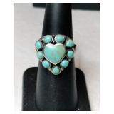Silver zuni turquoise heart ring marked 925 size