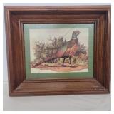 Frame Pheasant print glass is cracked 13inx11in