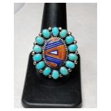 Silver native American flower shaped turquoise