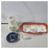 Hand painted dish, eye wash glass cup, sign