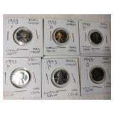 6 1943 steel wheat pennies