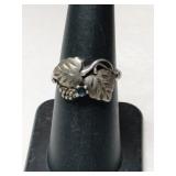 Silver leaf shaped ring marked Sterling size 6.5.