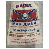 Rebel brand marijuana burlap sack