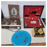 Spacemaker alarm clock radio, wood box with pins