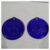 2 blue glass suncatchers 4.5in