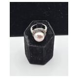 Silver and Simulated Pearl Ring size 8 marked 925