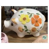 Hand painted vintage ceramic piggy bank ~12x9'
