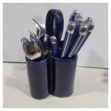 Smokey mountian pottery Blue utensil holder with