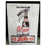Pepsi-Cola embossed metal sign 12 x 17'