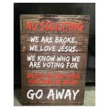 No soliciting embossed metal sign 12 x 17'