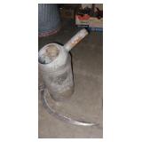 weed scythe, and galvanized funnel