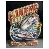 Lunker Lake embossed metal sign, 21 x 16'