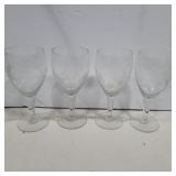 4 etched glass wine goblets