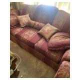 Burgundy pattern sofa with throw pillows 84
