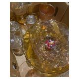 Carnival Glass Crackle Footed cup, pink and amber