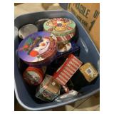 Tote of various holiday tins