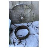 Assorted outdoor decor wheels and fire ring?