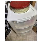 Plastic three tier drawer with contents and 10