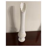 Mid-Century Hobnail Milk Glass Swung Glass Vase,