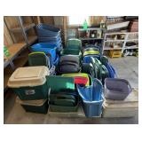 Very Large Assortment of plastic totes and lids