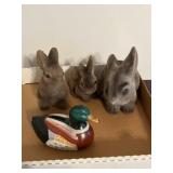 3 bunny banks and ceramic duck bank