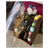 Wicker Easter wreaths and bunny chair cover