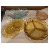 Mixed Colored Pressed Glass Serving Bowls &
