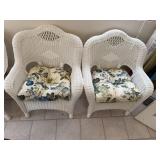 Pair of White Wicker Armchairs with Floral Seat
