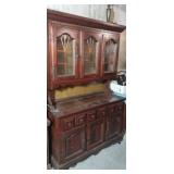 2 pc wooden hutch with glass shelf and storage