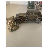 Small brass kitten and 1974 banthrico brass car