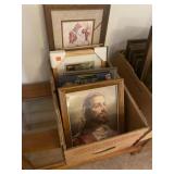 Box lot of pictures and frames