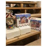 Christmas snow globe and two lighted hand painted
