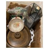 Mixed lot of serving dishes, display case and