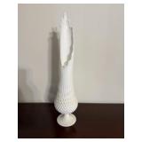 Fenton Hobnail Milk Glass Swung Vase 21' tall