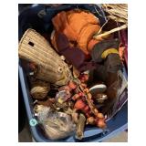 Lidded tote of fall harvest decorations