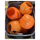 Lidded tote of Jack-o-lantern candy buckets