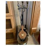 Fireplace utensils, Bellows, and brass Spittoon