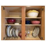 Contents of cabinets, mixing bowls, plates,