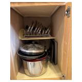 Contents of cabinets, pans, baking pans, , racks