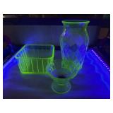 Vintage Uranium Glass Assortment ï¿½ Vase, Bowl &