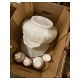 Collection of milk, glass, serving bowl and