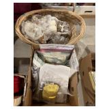 Wicker basket with stuffed bridal bear and other