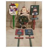 5 wooden Christmas yard stakes