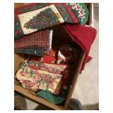 Holiday quilted, hot pads, Christmas tree skirt,