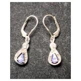 Silver bluestone teardrop dangle earrings marked