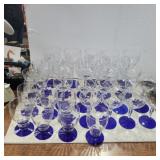 Louie weston etched glasses with cobalt blue