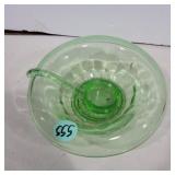Green depression bowl and ladle