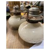 hobnail glass oil lamps with a cream or ivory